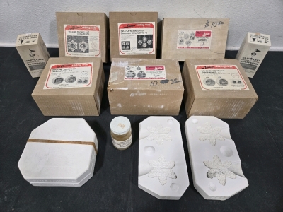 Vintage Set of Duncan Ceramic Casting Molds & Orton Standard Pyrometric Cones, 8oz Ceramic Plasticizer in Jar (Unknown if Still Good)