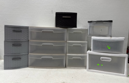 (3) 3 Drawer Plastic Organizers And (4) 1-Drawer Plastic Organizers