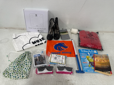 Assorted Home Items- Bagail Bluetooth Smart Scale, Anne Klein Sport Black Womens Shoes Size 9.5, Boise State Car Window Flag- Plug In Wall Wax Melter And More
