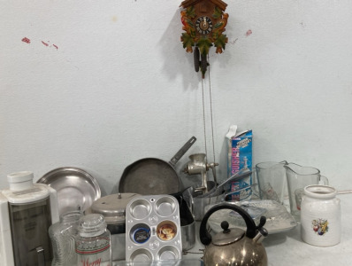 Vintage KitchenWare - Crystal Glass - Antique Meat Grinder - CooCoo Clock & More!!