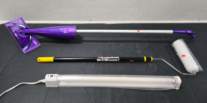 Swiffer Wet Jet Mop Handle 48", Mr Longarm Extendable Paint Roller w/ New Roller in Packaging 36"-56", Blacklight Model: 7020 / 118V 60Hz 20W (27")