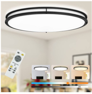 DLLT 65W Dimmable LED Flush Mount Ceiling Light with Remote, 32" Oval Brush Nickel Finish Close to Ceiling Light Fixture for Bedroom/Living Room/Kitchen Lighting, 3CCT Adjustable, Black