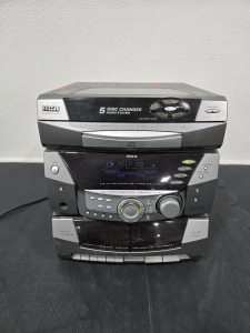 RCA RS-2502 Conical Turntable 5-Disc Changer, Dual Cassette, FM Radio, & Aux Port (No Speakers Included) 12"W x 14"D x 12⅞"H