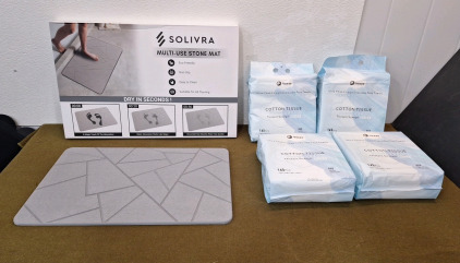(1) Solivra Diatomite Stone Mat, 15" x 24" & (4) 145-Count Packs Of Yacey Ultra Large & Thick Disposable Face Towels