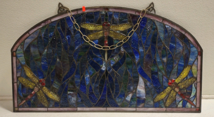 32&frac14;"x 18&frac14;" "Tiffany" Style Dragonfly Trio Stained Glass Window