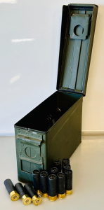 Metal Ammo Box With Remington 12 Ga. Shotgun Cartridges (3" Length, 2 And 4 Shot)