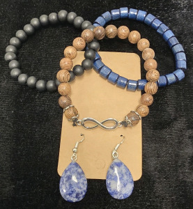 (3) Boho Bead Bracelets, Blue Sodalite Teardrop Earrings