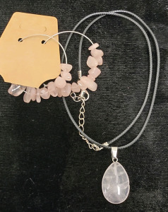 Rose Quartz Teardrop Necklace W/ Hoop Stone Steung Earrings