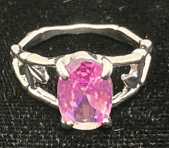 Pink Sapphire Faceted Oval Cut Ring- Size 10