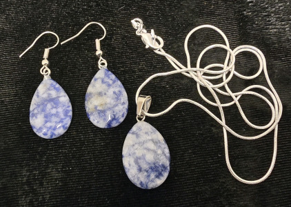 Blue Sodalite Teardrop .925 Necklace W/ Matching Earrings