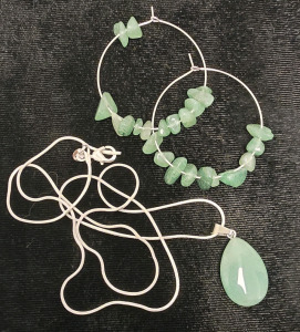 Natural Jade Teardrop Necklace And Jade Stone Hoop Earrings