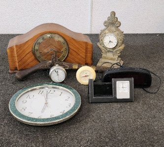 Blast To The Past Lot- Including An 18th-19th Century Flintlock Pistol, And A Collection Of Clocks.