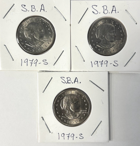 (3) 1979-S Susan B Anthony Dollar Coins