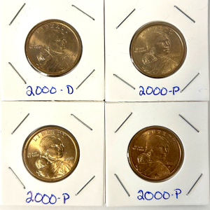 (4) Sacagawea Dollar Coins: (3) 2000-P and (1) 2000-D