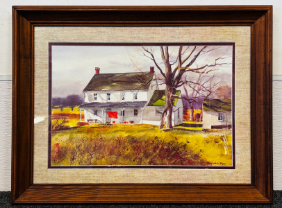 Framed Vintage Watercolor Print Of A Country Farm House Landscape By Ranulph Bye