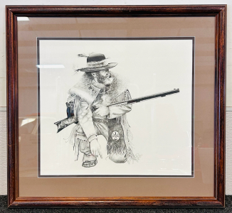 Framed Charcoal/ Graphite Style Drawing Of A Frontier Man By M. Martin #70/200
