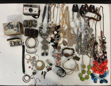 Large Jewelry Lot Including Necklaces, Bracelets, Earrings, Kodak Instamatic Film Camera & More