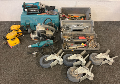 Tools Including Makita Cordless Grinder, Makita Drumill Tool, DeWalt Sanders, Porter Cable Belt Sander, Combination Wrenches & More Hand Tools