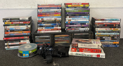 Media Lot Including 60+ Dvd Movies, CDs With CD Organizer & RCM Router