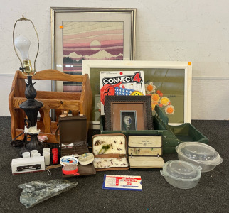 Fishing Lures, Framed String Art, Wooden Magazine Baskets & More