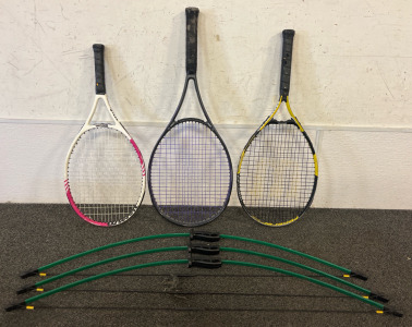 (3) Tennis Rackets, (3) Archery Bows