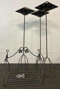 (3) Outdoor Metal Standing Lanterns, Large Metal Hanging Plant Holder