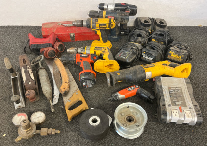 Cordless Power Tools Including DeWalt Tools, Ryobi Tools, Black & Decker Tools, Craftsman Tools, (6) Battery Chargers, 500 Watt Power Inverter & More Tools