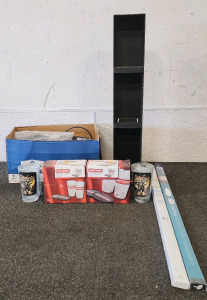 (2) Craftsman Pint Glass Gift Sets, (2) Sturgis 2012 Motorcycle Rally Glasses, Box Of Wires, (20) Windows Shades, And A Standing CD Rack.