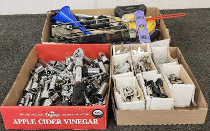 Uncut Keys, Socket Wrench With Sockets, Hammer, Screwdriver, And More.
