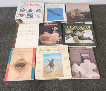 Tote of Books And Binders- Including Subjects Of Art, Animals, And Crafting
