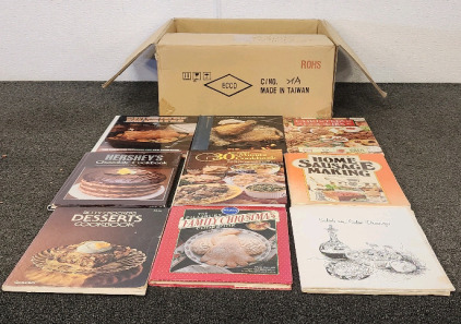 Box of Cook Books, Magazines, And Candles!