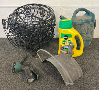 (8) Outdoor Hanging Planter Baskets, Watering Can, Weed Preventer & Hose Parts