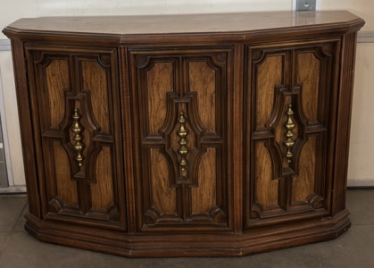 Mid-Century Dark Oak 3-Door Cabinet