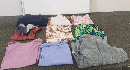 Box Of Various Sized Women's Clothing- Including Items From GAP, Maurices, Avia, And More!