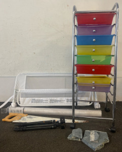 Folding Bed Rail, Metal Rolling Drawer Organizer, Etched Glass Window Sticker, Hand Painted & Tripod