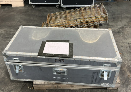 (1) Heavy Duty Wilson Case Full of CSSE Parts 23&rdquo;x47&rdquo;x17&rdquo; (2) Metal Shevles & More