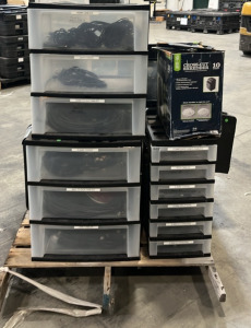 Very Large Assortment of Video, Audio, & Phone Cables (1) Cross-Cut Shreadder (8) Plastic Storage Organizers & Much More