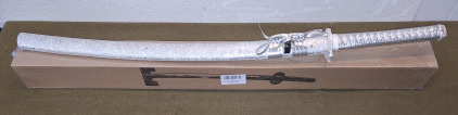 (1) 1045/1060 Carbon Steel Japanese Katana Samurai Sword, Silver, 27" Blade, 40" Overall