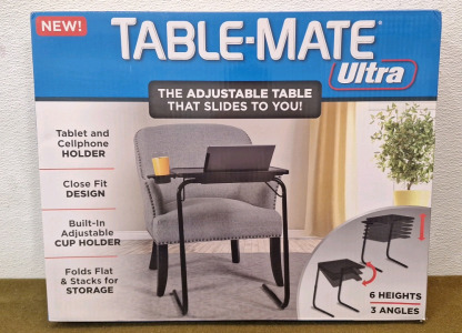 (1) Table-Mate Ultra Folding TV Tray Table & Cup Holder, Adjustable To 6 Heights & 3 Angles W/Device Holder, Black<br/>