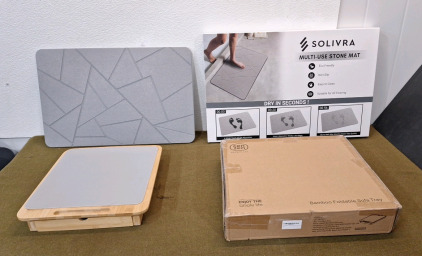 (1) Cen Zen Bamboo Coffee Slider Tray, 14" x 15" x 2" & (1) Solivra Diatomite Stone Mat, 15" x 24"