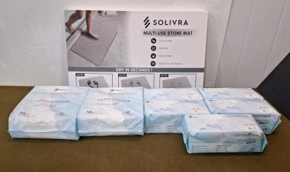 (1) Solivra Diatomite Stone Mat, 15" x 24" & (2) 145-Count Packs Of Yacey Ultra Large & Thick Disposable Face Towels & (5) 70-Count Packs Of Yacey Ultra Large & Thick Disposable Face Towels