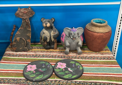 Assortment of House Decorations Including; Cat, Elephant Piggy Bank, Bear, & More