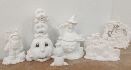 Ceramics, Fired! Skeleton Family, Evil Witch with Evil Cauldron, Stacks of Pumpkins and More