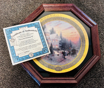Collectible Thomas Kinkade Framed Plate " Victorian Christmas" With Certificate of Authenticity