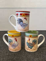 Farberware Sydney Roses Dinner Plates, (3) Rooster Mugs, and (3) Furio Home Containers - 5