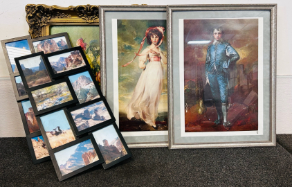 (2) Print By Thomas Gainsborough "The Blue Boy" and Print By Sir Thomas Lawrence "Pinkie Sarah Barrett Moulton", (2) Picture Collages and Framed Flower Picture