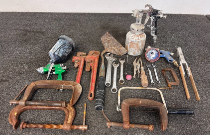 Variety Of Hand Tools: Wrenches, Spray Guns, C-Clamps and More