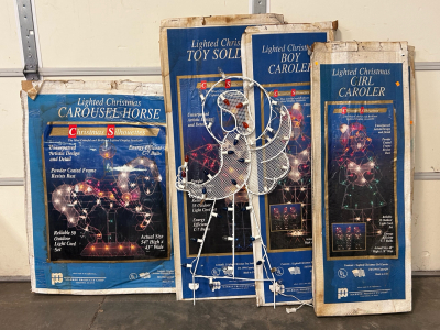 (6) Lighted Christmas Display Silhouettes: Caroysel Horse, Girl Carolers, Boy Caroler, and Angel