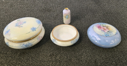 Antique Limoges Trinket Bowls -One With Lid One Without-Matching Vase Todd Sterling Bowlwith Lid