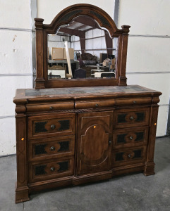 Dark Wood Dresser w/Wood Framed Mirror